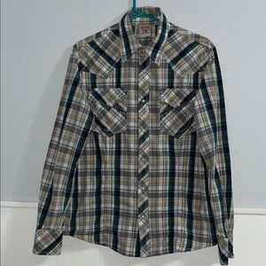 True Religion Men's Plaid Pearl Snap Shirt size Large